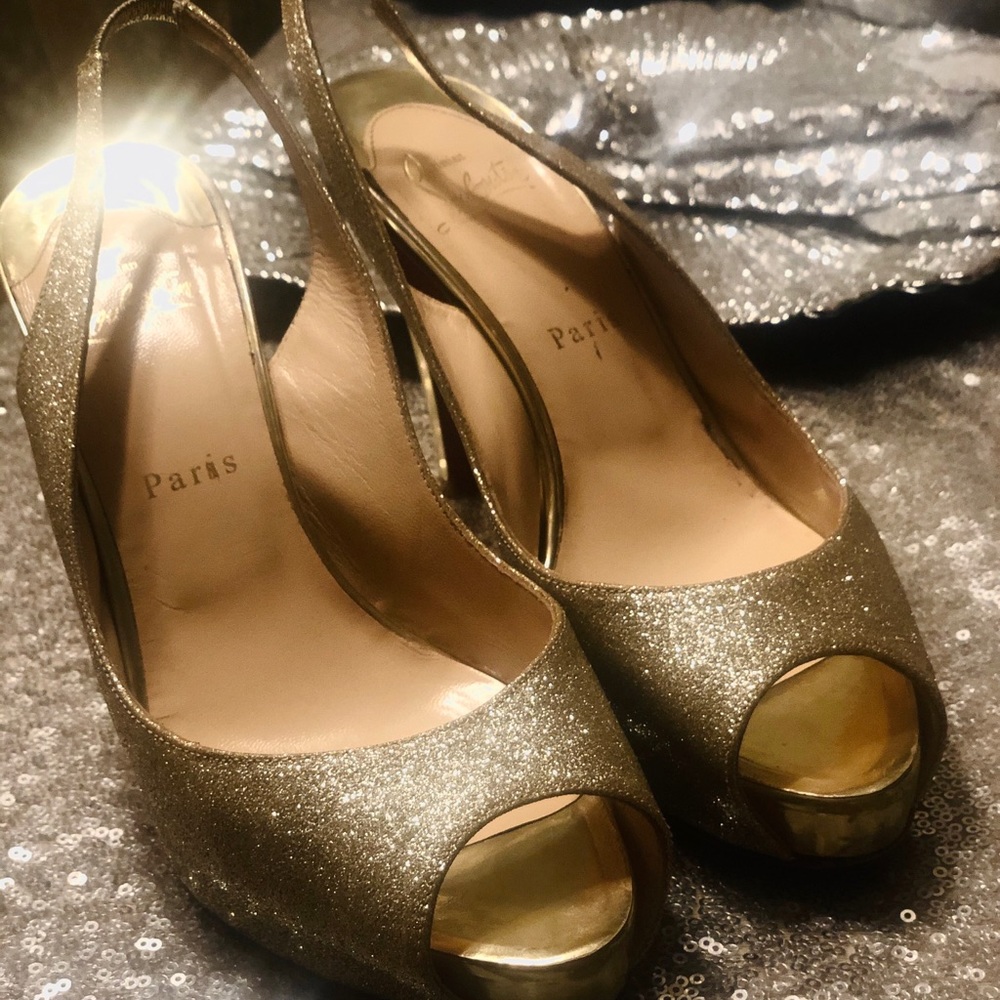 Christian Louboutin Prive Privé  gold heels